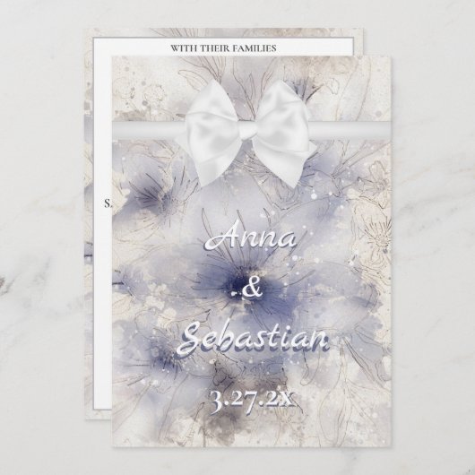 Invitation *~ Romance Bow AR26 Flower QR RSVP Mariage (Devant / Derrière)