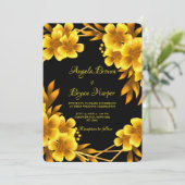 Invitation Romance d'automne faux or jaune floral géométrique (Debout devant)