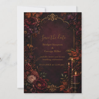 Invitation Romance de mariage gothique automnal de Bourgogne