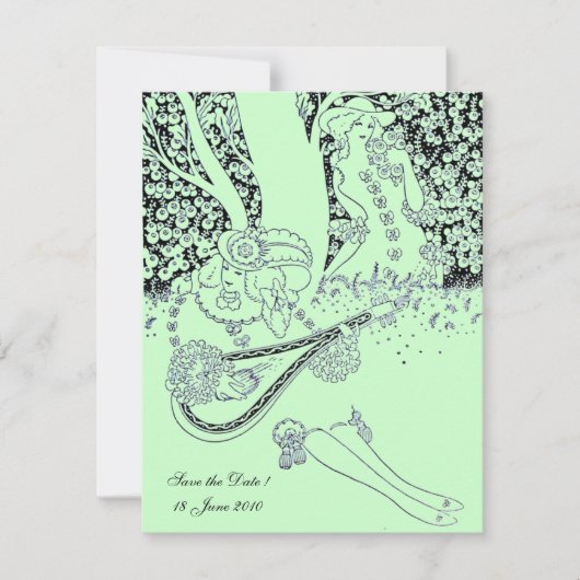 Invitation ROMANCE, ENREGISTRER LA DATE, noir et vert (Devant)