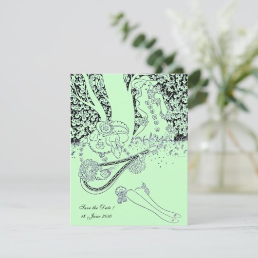 Invitation ROMANCE, ENREGISTRER LA DATE, noir et vert (Debout devant)