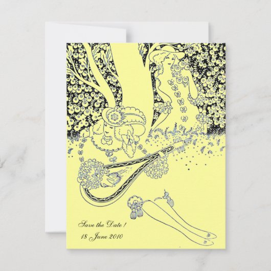 Invitation ROMANCE, ENREGISTREZ LA DATE, noir et jaune (Devant)