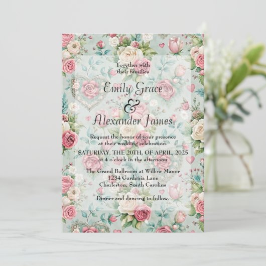 Invitation Romance florale (Debout devant)