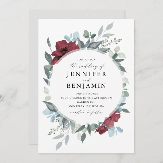 Invitation Romance florale (Devant / Derrière)