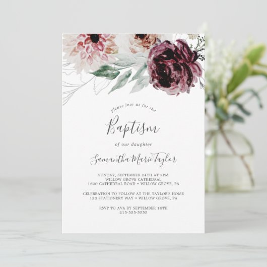 Invitation Romance florale Baptême (Debout devant)