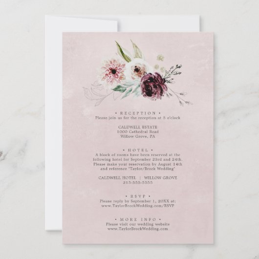 Invitation Romance Florale en un seul Mariage (Dos)