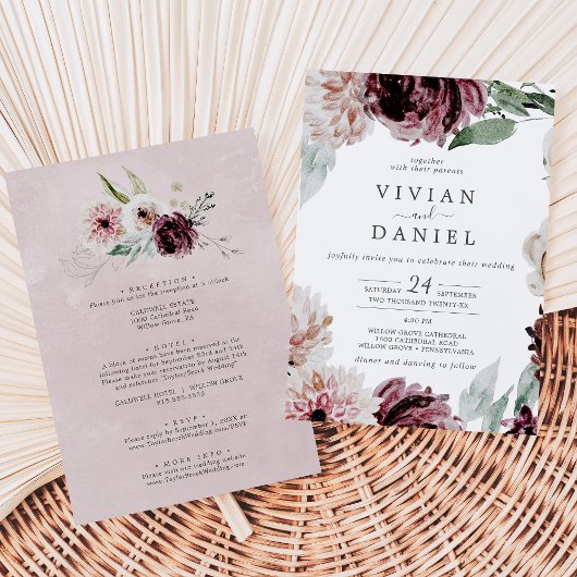 Invitation Romance Florale en un seul Mariage
