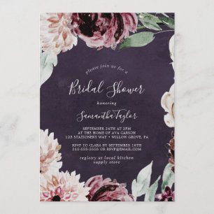 Invitation Romance florale Fête des mariées de prune