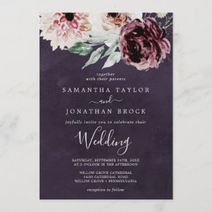 Invitation Romance florale   Mariage de prune