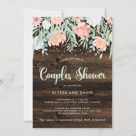 Invitation Romance florale rustique | Douche Couples (Devant)