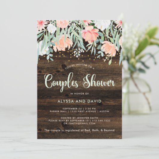 Invitation Romance florale rustique | Douche Couples (Debout devant)