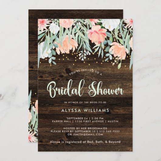 Invitation Romance florale rustique | FÊTE DES MARIÉES (Devant / Derrière)
