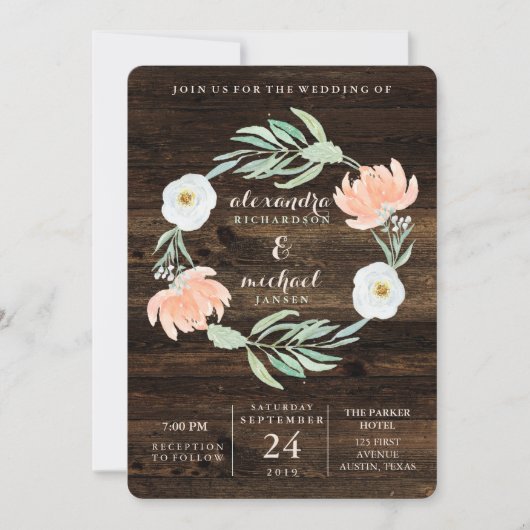 Invitation Romance Florale Rustique Wreath | MARIAGE (Devant)