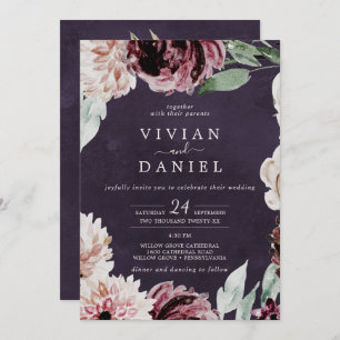 Invitation Romance Florale Tout en un Mariage de prune