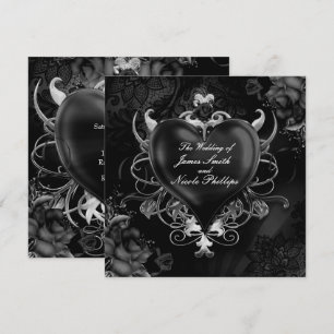 Invitation Romance gothique amour rouge et or Cœur de mariage