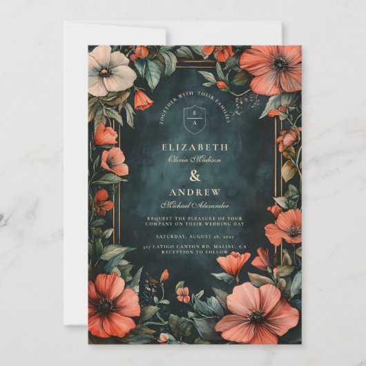 Invitation Romance gothique Mariage floral (Devant)