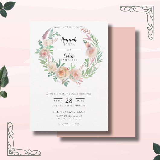 Invitation Romance intemporelle Floral Mariage de couronne
