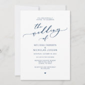 Invitation Romance moderne, Bleu marine, Mariage de calligrap (Devant)