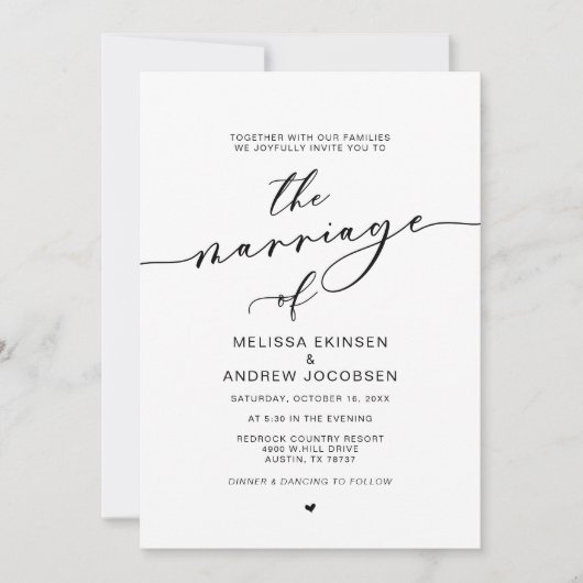 Invitation Romance moderne, Calligraphie noire, Mariage (Devant)