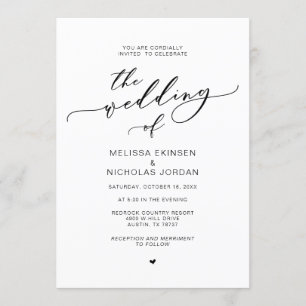 Invitation Romance moderne, Mariage de calligraphie noire