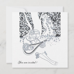 INVITATION ROMANCE, ROMANTIQUE AMOUREUX BLACK WHITE MARIAGE P