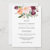 Invitation Romance rustique Bourgogne et Mariage floral rose (Devant)