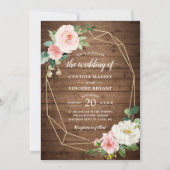 Invitation Romance Rustique géométrique Blush Floral Mariage (Devant)