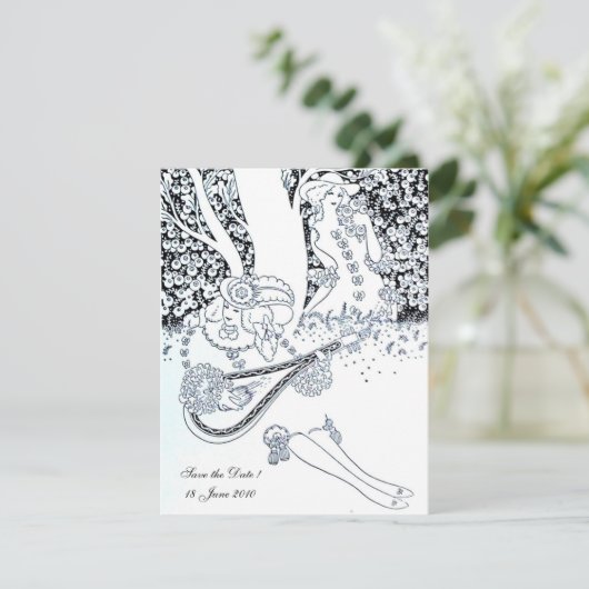 Invitation ROMANCE, SAVE THE DATE, noir et blanc (Debout devant)