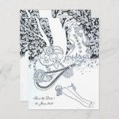 Invitation ROMANCE, SAVE THE DATE, noir et blanc (Devant / Derrière)