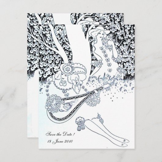 Invitation ROMANCE, SAVE THE DATE, noir et blanc (Devant / Derrière)