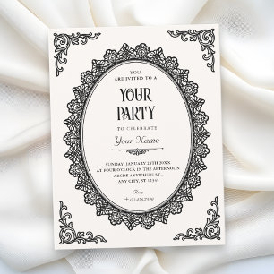 Invitation Romance sombre élégant noir et blanc