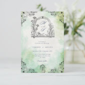 Invitation romance sombre vintage save the date vert  (Debout devant)