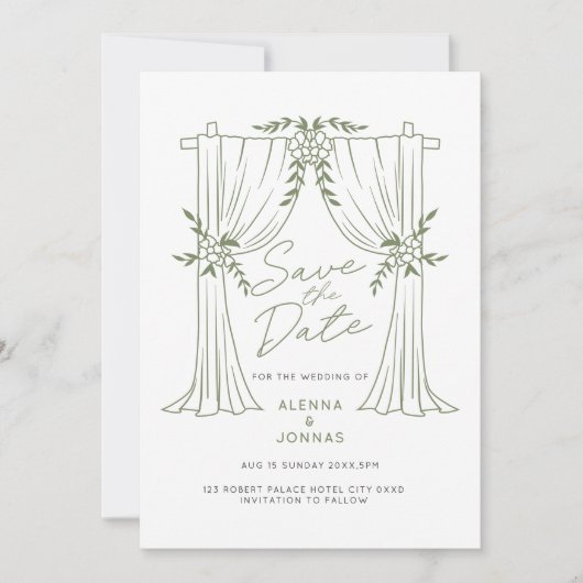 Invitation Romance Vert Sauge Enregistrez la Date (Devant)