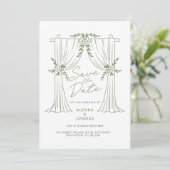 Invitation Romance Vert Sauge Enregistrez la Date (Debout devant)