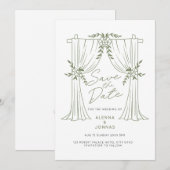Invitation Romance Vert Sauge Enregistrez la Date (Devant / Derrière)