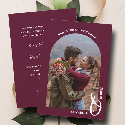 Invitation Romantic Arched Photo Mariage Bourgogne
