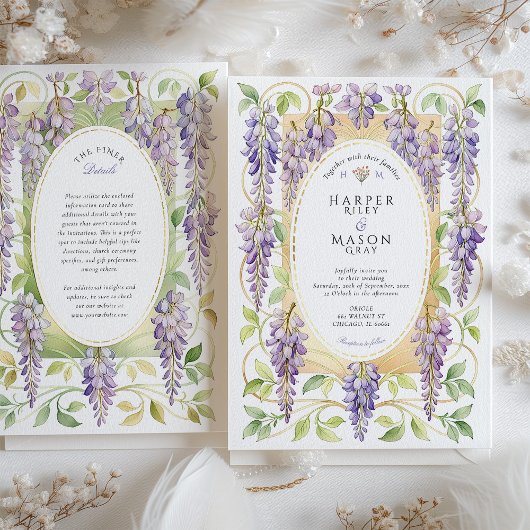 Invitation Romantic Art Nouveau Wisteria Gold Wedding