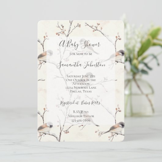 Invitation Romantic Birds in a Tree Baby Shower (Debout devant)