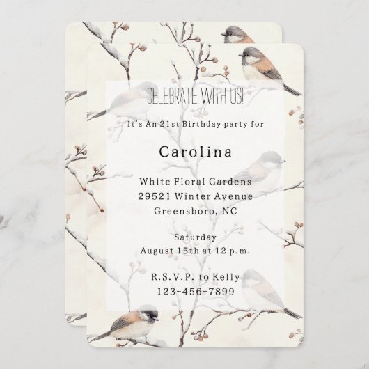 Invitation Romantic Birds in a Tree Birthday (Devant / Derrière)