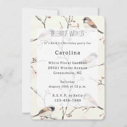 Invitation Romantic Birds in a Tree Birthday (Devant)