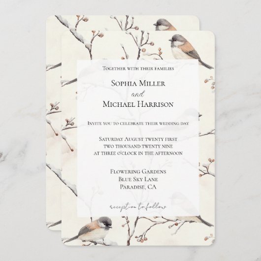 Invitation Romantic Birds in a Tree Wedding (Devant / Derrière)