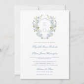 Invitation Romantic Bleu Doux Vintage Monogram Crest Mariage (Devant)