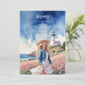 Invitation Romantic Blonde Cowgirl Chic Landscape Lighthouse (Debout devant)