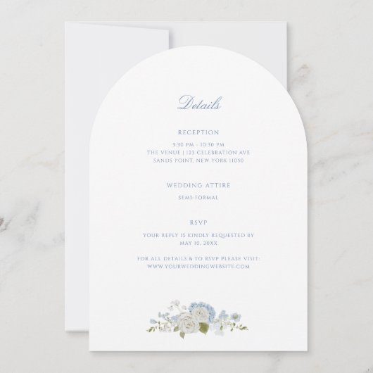 Invitation Romantic Blue Floral Monogram All in One Wedding (Dos)