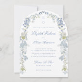 Invitation Romantic Blue Floral Monogram All in One Wedding (Devant)