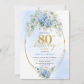 Invitation Romantic Blue Garden Floral 80th Birthday Invite (Devant)