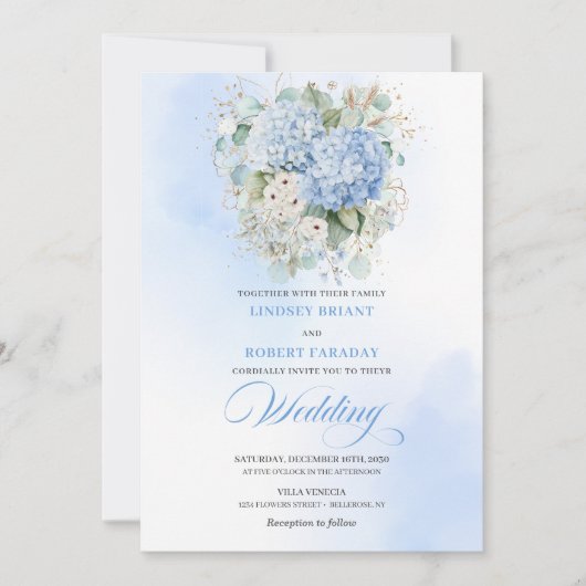 Invitation Romantic Blue Hydrangea Botanical Wedding Invite (Devant)