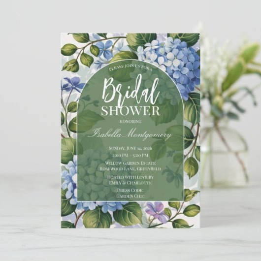 Invitation Romantic Blue Hydrangea Garden Bridal Shower (Debout devant)