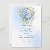 Invitation Romantic Blue Hydrangea Gold Floral Bridal Shower (Devant)