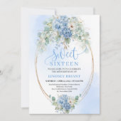 Invitation Romantic Blue Hydrangea Gold Floral Sweet Sixteen (Devant)